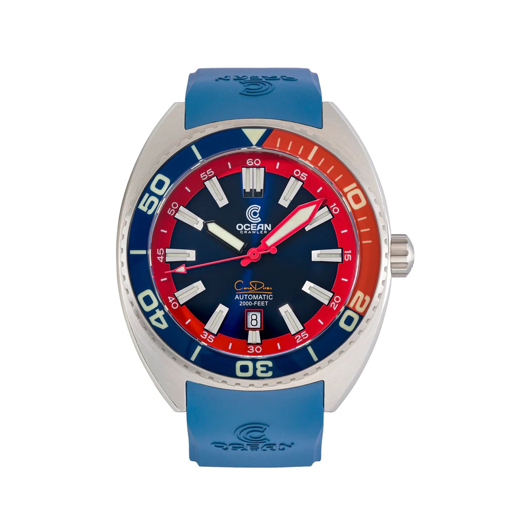 Ocean Crawler Core Diver 2024 Blue/Red 44mm Automatic Men Watch Swiss SW200-1