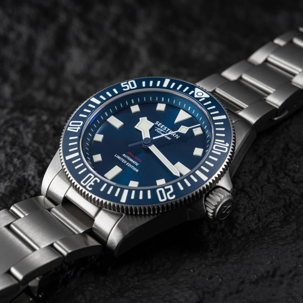 Seestern S430 Titanium Blue Bezel Pro Diver Mens Seiko NH38 Automatic 39mm Watch