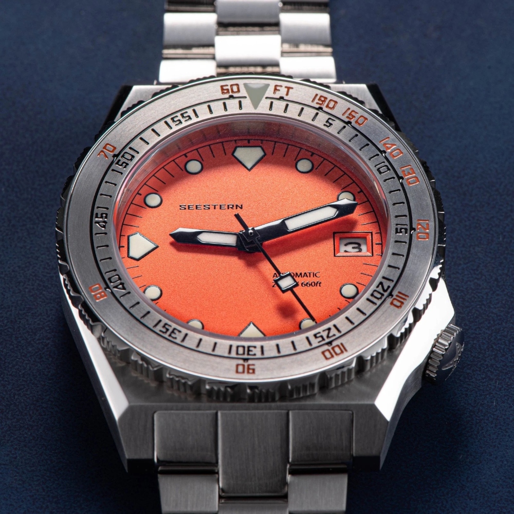 Seestern Vintage 407 600T Orange Stainless Steel Bezel Automatic Diver Watch 40