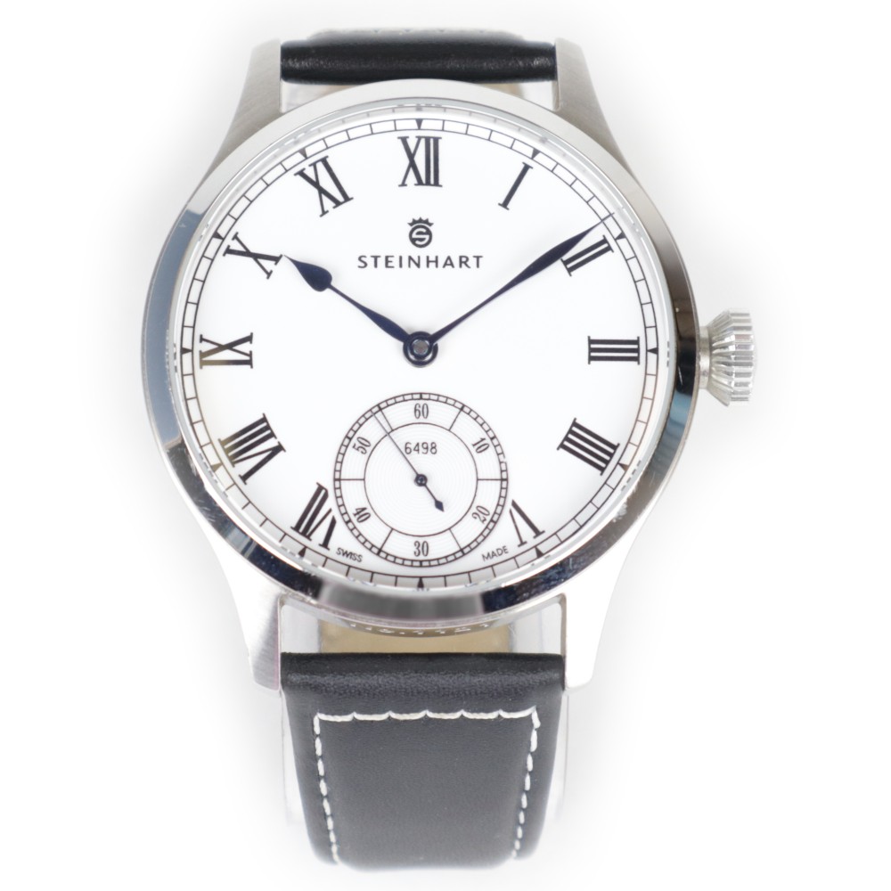 Steinhart Marine Chronometer 44mm White Roman Handwinding Swiss Watch 105-0307