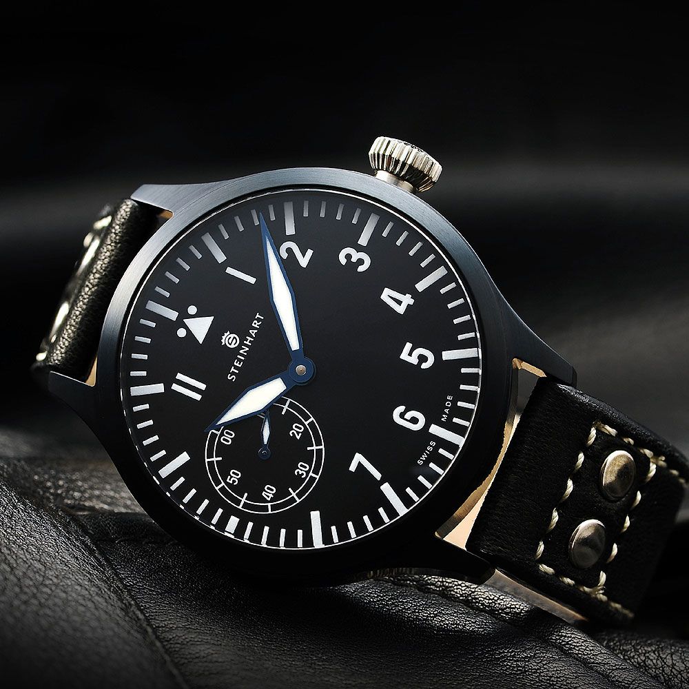 Steinhart Nav B-Uhr 47mm Handwinding Black Men Watch ETA Unitas 6497-1 107-0371