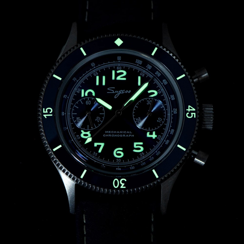 Sugess Chrono Heritage 423 Chronograph Black Dial 42mm WR50 Manual Men Watch S423