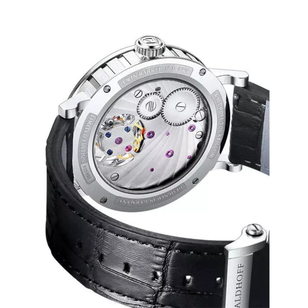 WALDHOFF Ultramatic II Black Sand Tourbillon Men Luxury Watch Pearl Dial Leather
