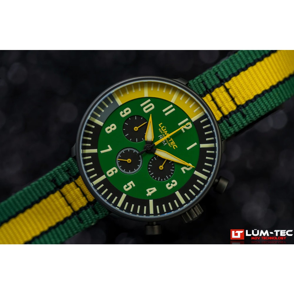 Lum-Tec RPM 3 MDV Technology 43mm Quartz Miyota OS20 Bezel Grey Dial Green Yellow