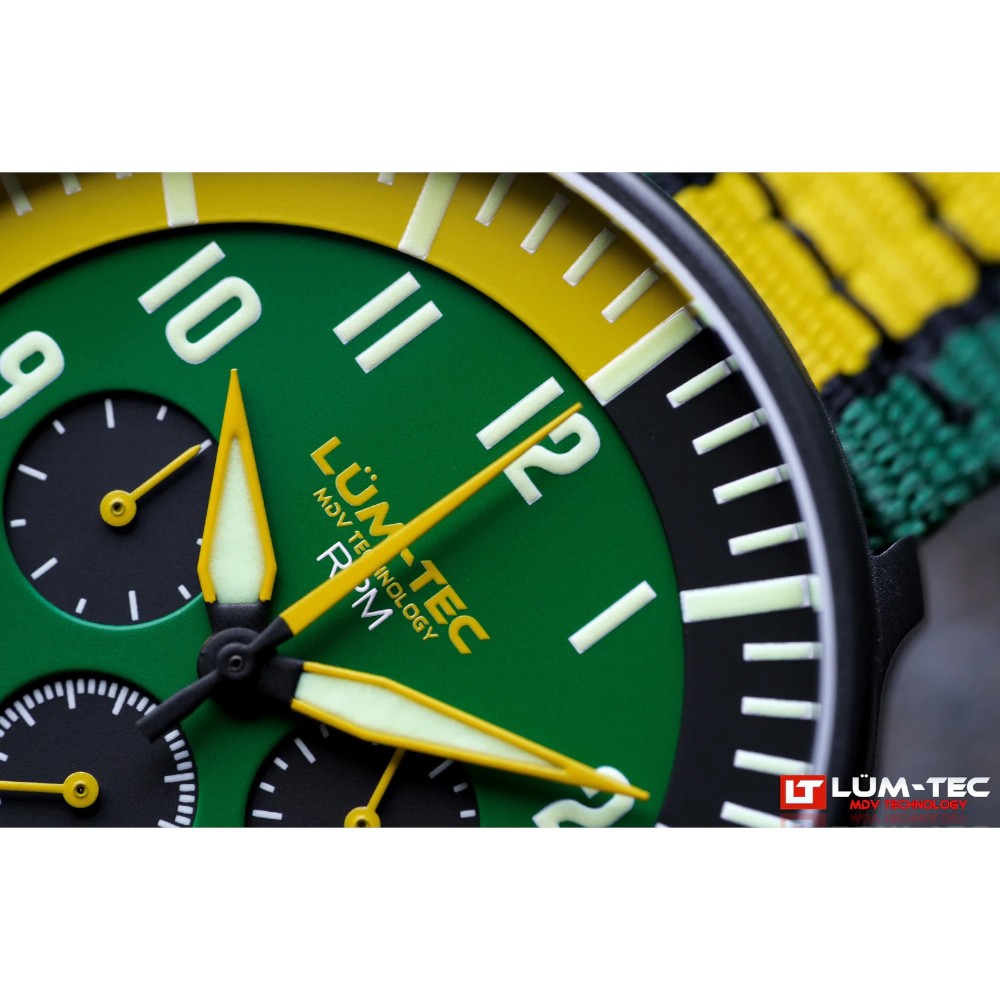 Lum-Tec RPM 3 MDV Technology 43mm Quartz Miyota OS20 Bezel Grey Dial Green Yellow