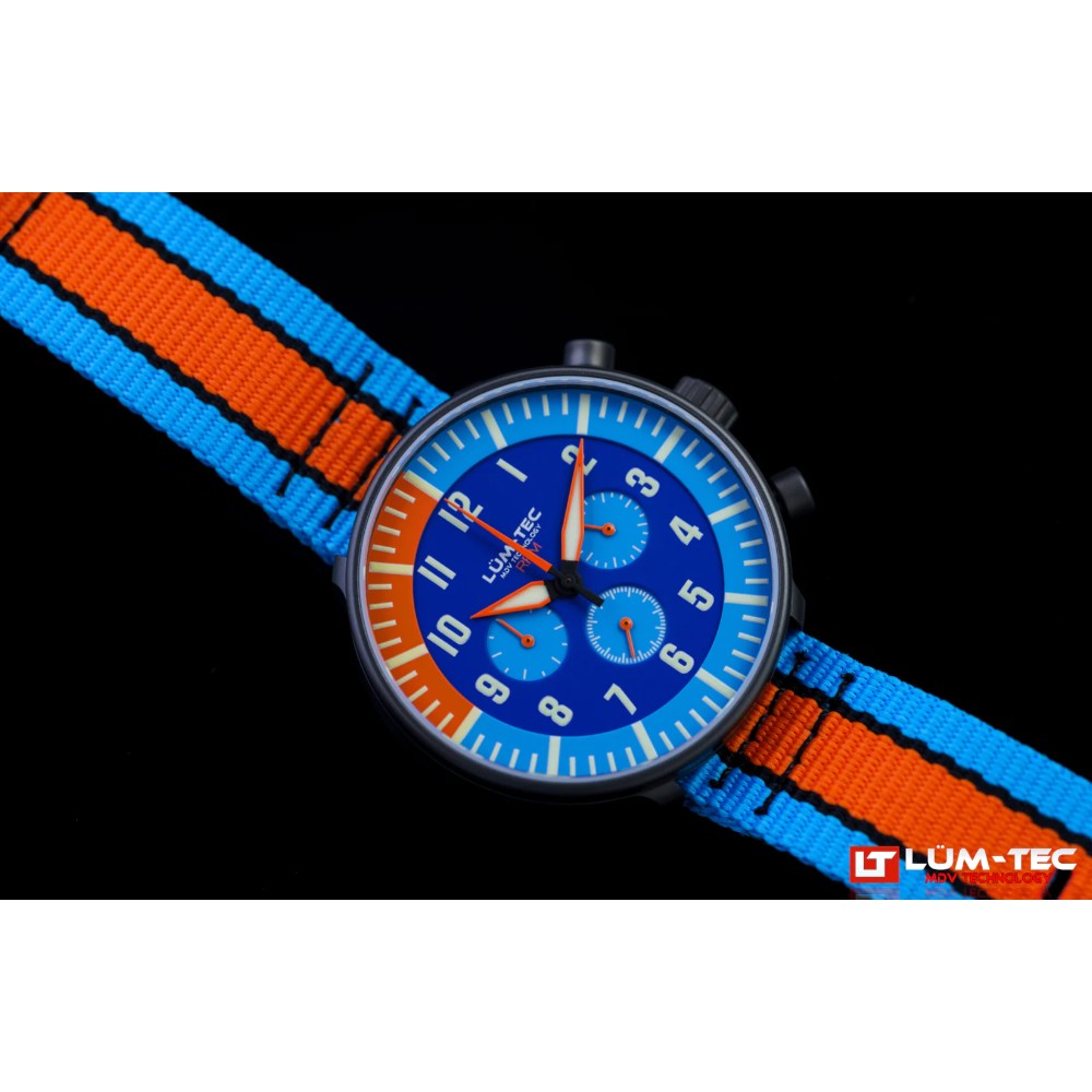 Lum-Tec RPM 2 MDV Technology 43mm Quartz Miyota OS20 Bezel Grey Dial Blue Orange